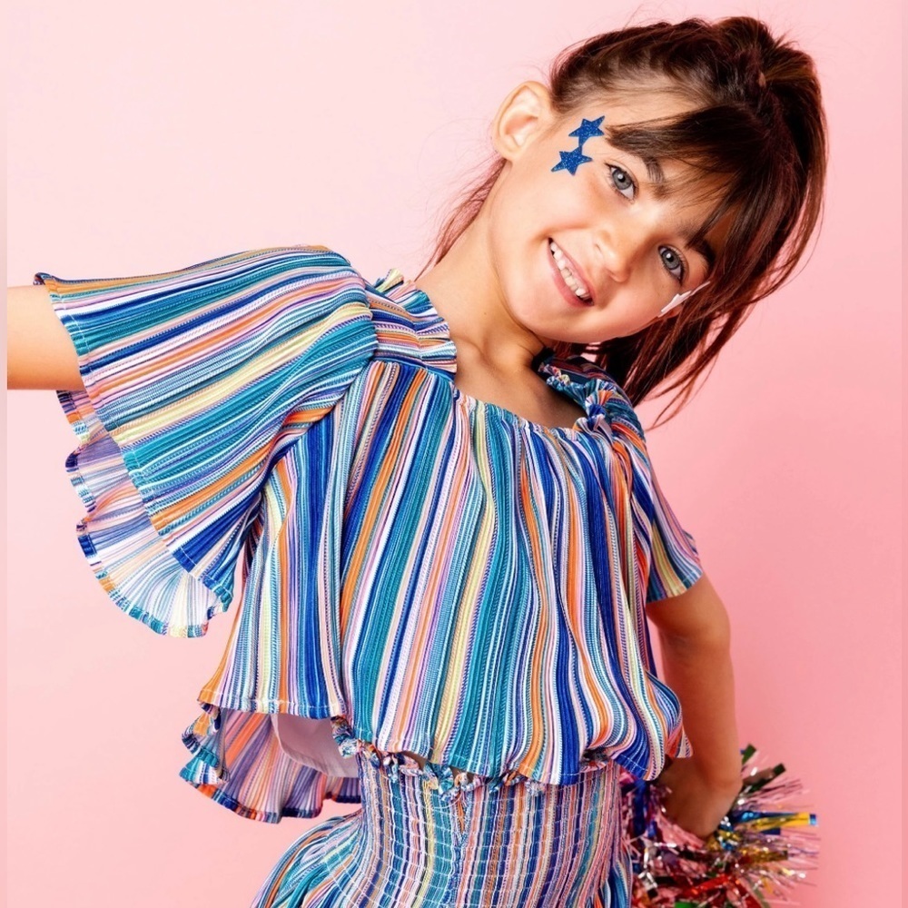 NWT Queen of Sparkles  Rainbow Flutter Top